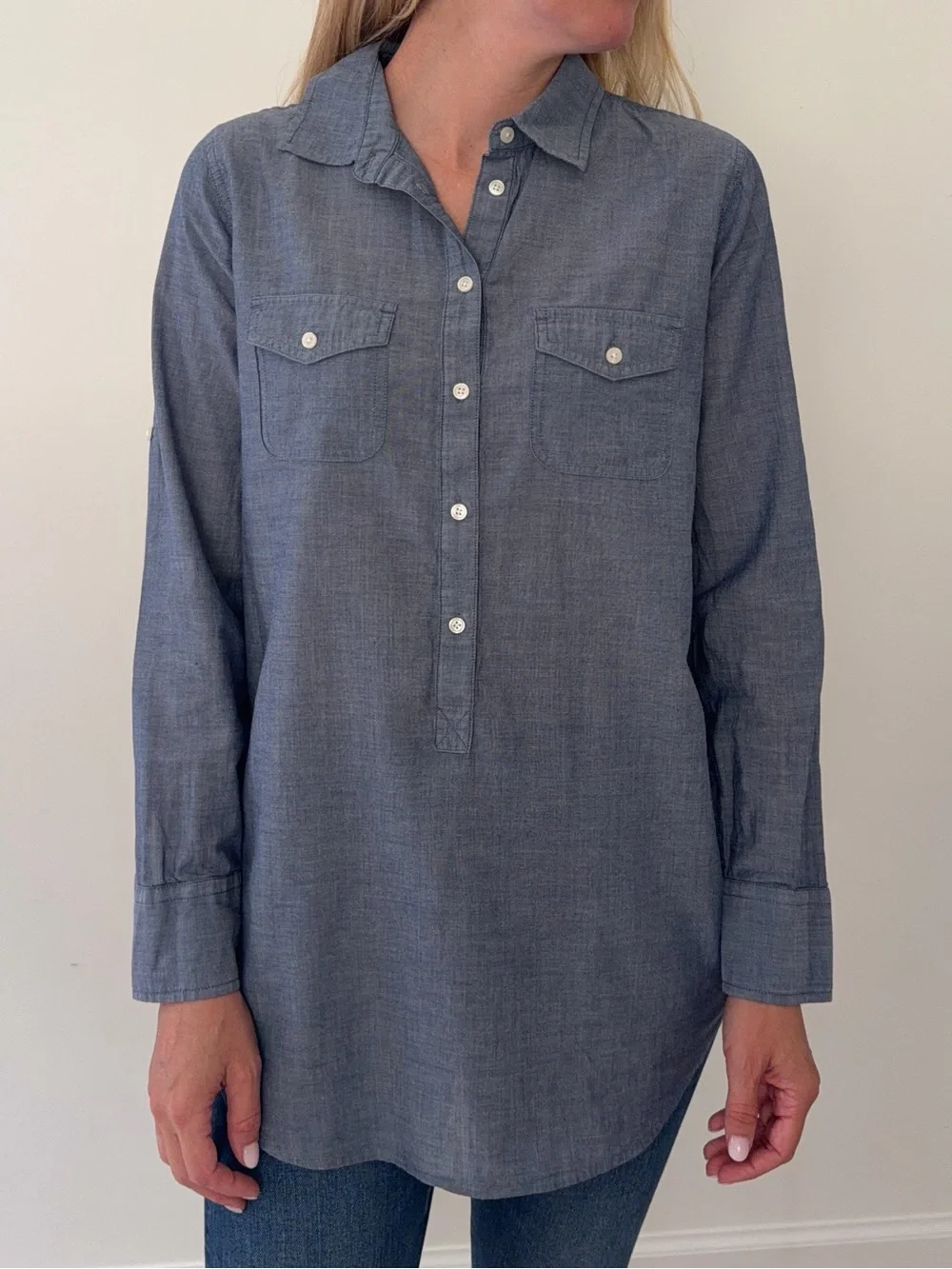 J. Crew Women's Button-Down Shirt in Chambray Blue